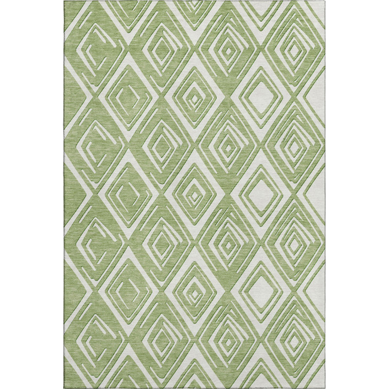 Premium Machine Washable Prisco Green Rug, Round 8'