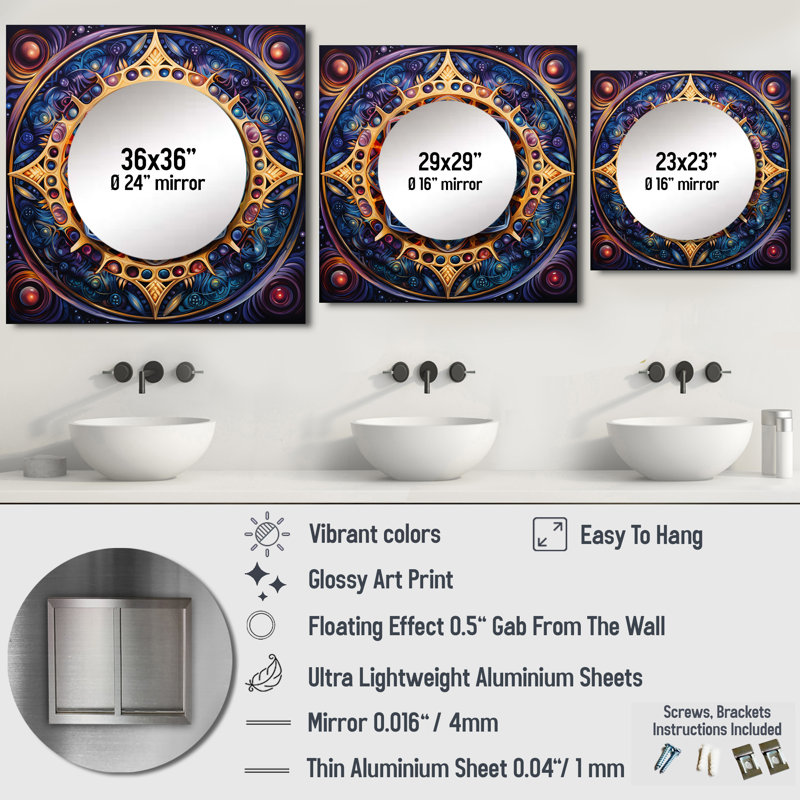 Décoration murale rétro or floral mandala magique - miroir carré boho mandala pour chambre à coucher, 29 po x 29 po