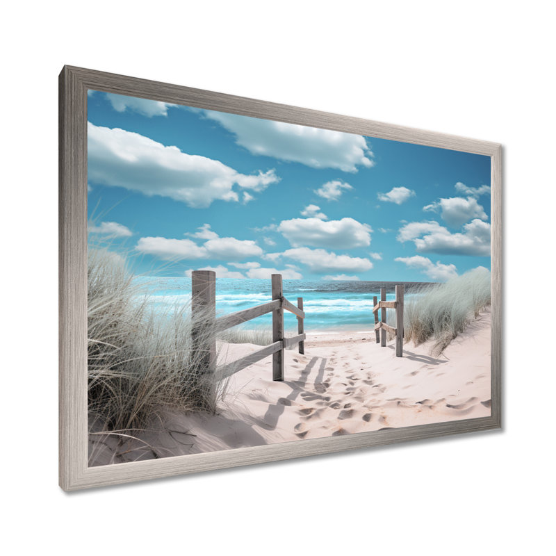 Plage, paysage marin, rêves, chemin I - plage, art mural, H 34 po x l 44 po x P 1,5 po, Cadre simple argenté