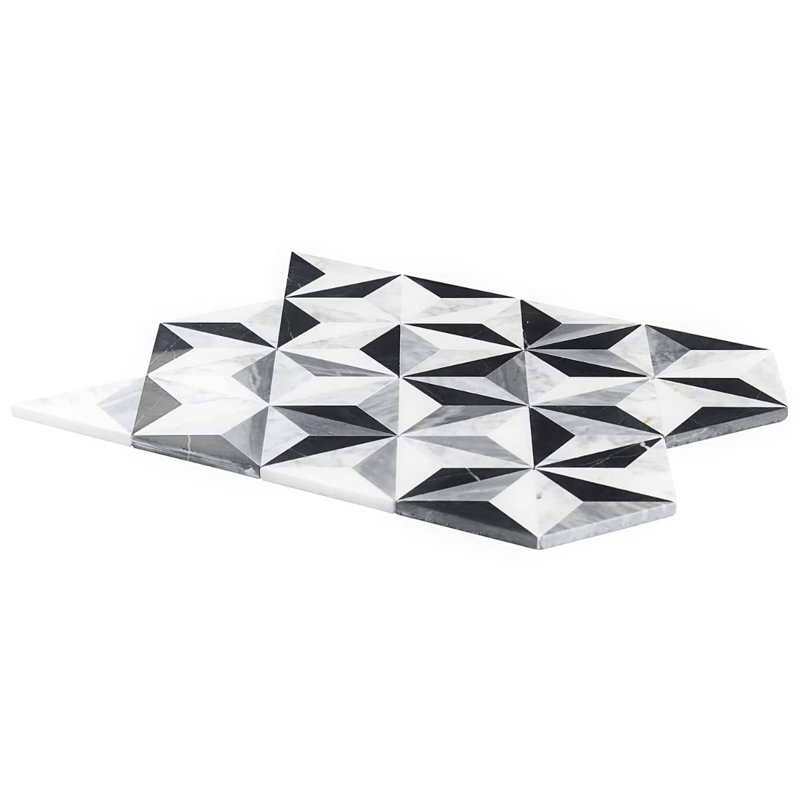 Phantasm Polished Marble Mosaic Tile, Tuxedo Black/White