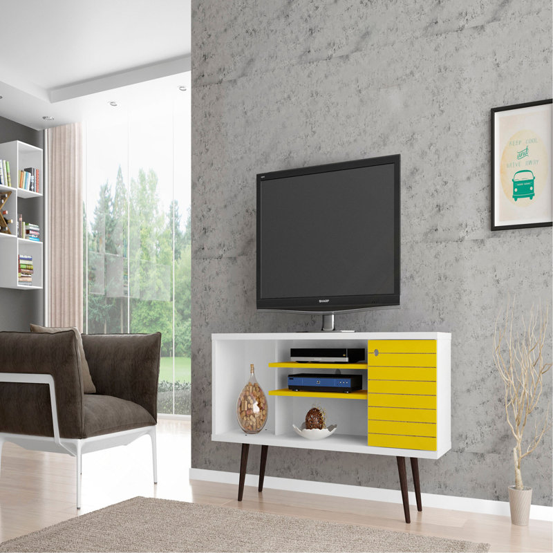 Meuble télé Mid-Century., Jaune / blanc