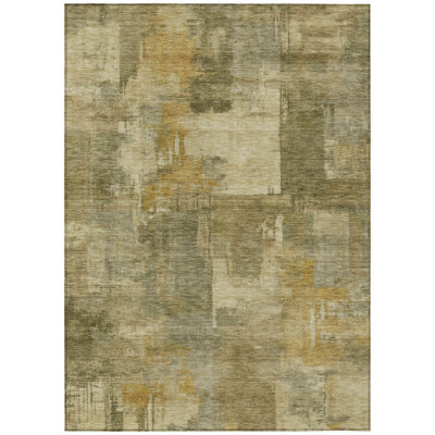 Machine Washable Indoor/Outdoor Xhevrie Khaki Rug