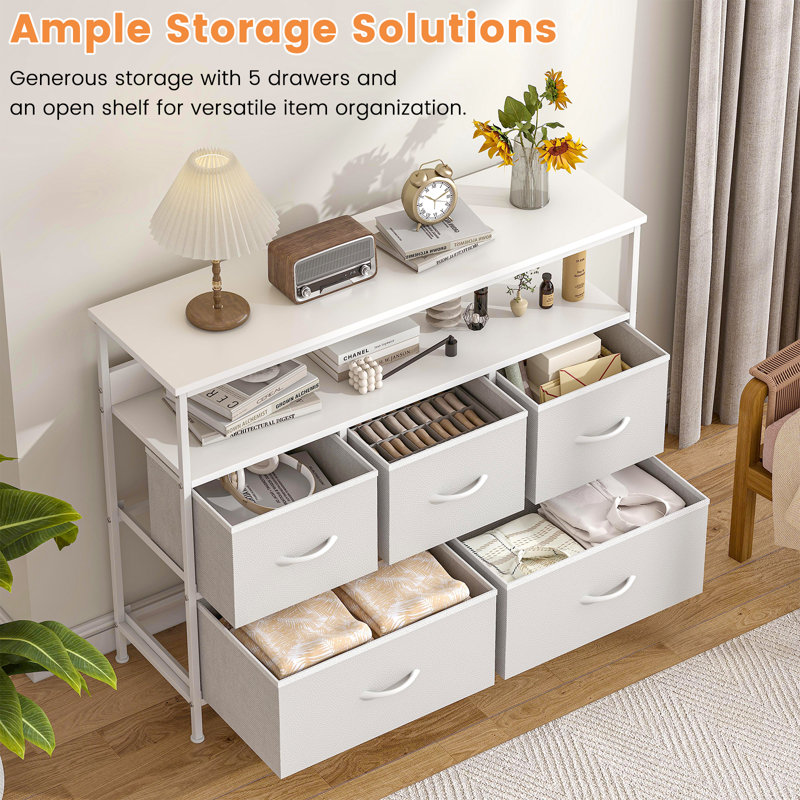 100 cm W Chest of 5 Drawers, White