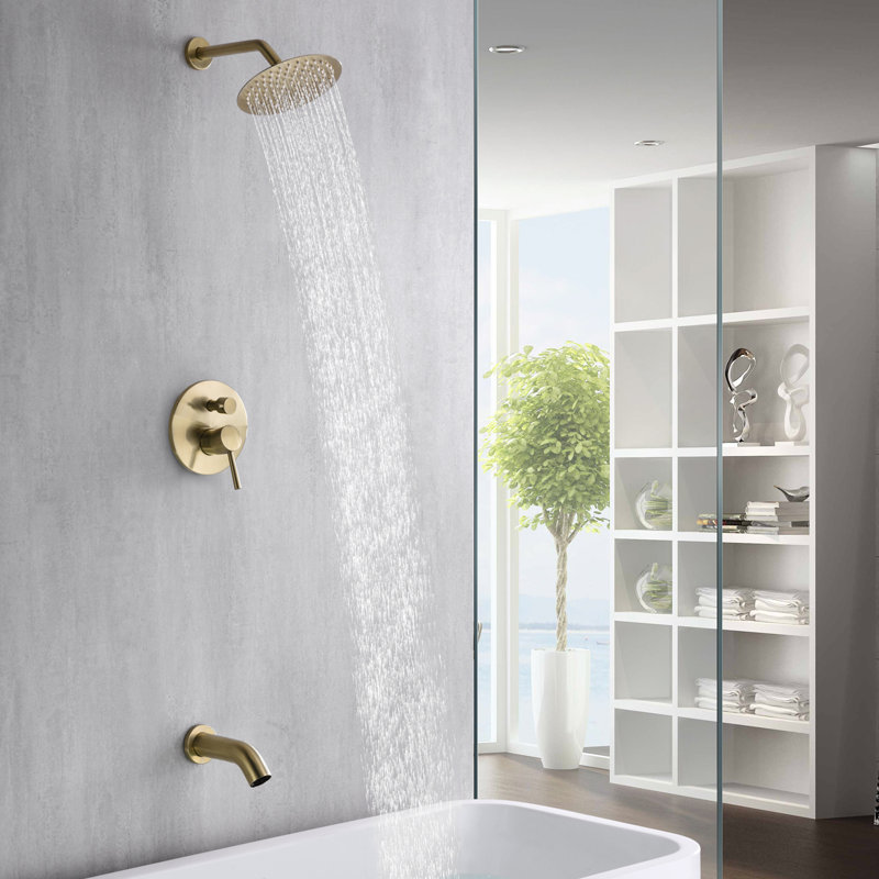Complete Shower System with Rough in-Valve, Brushed Gold