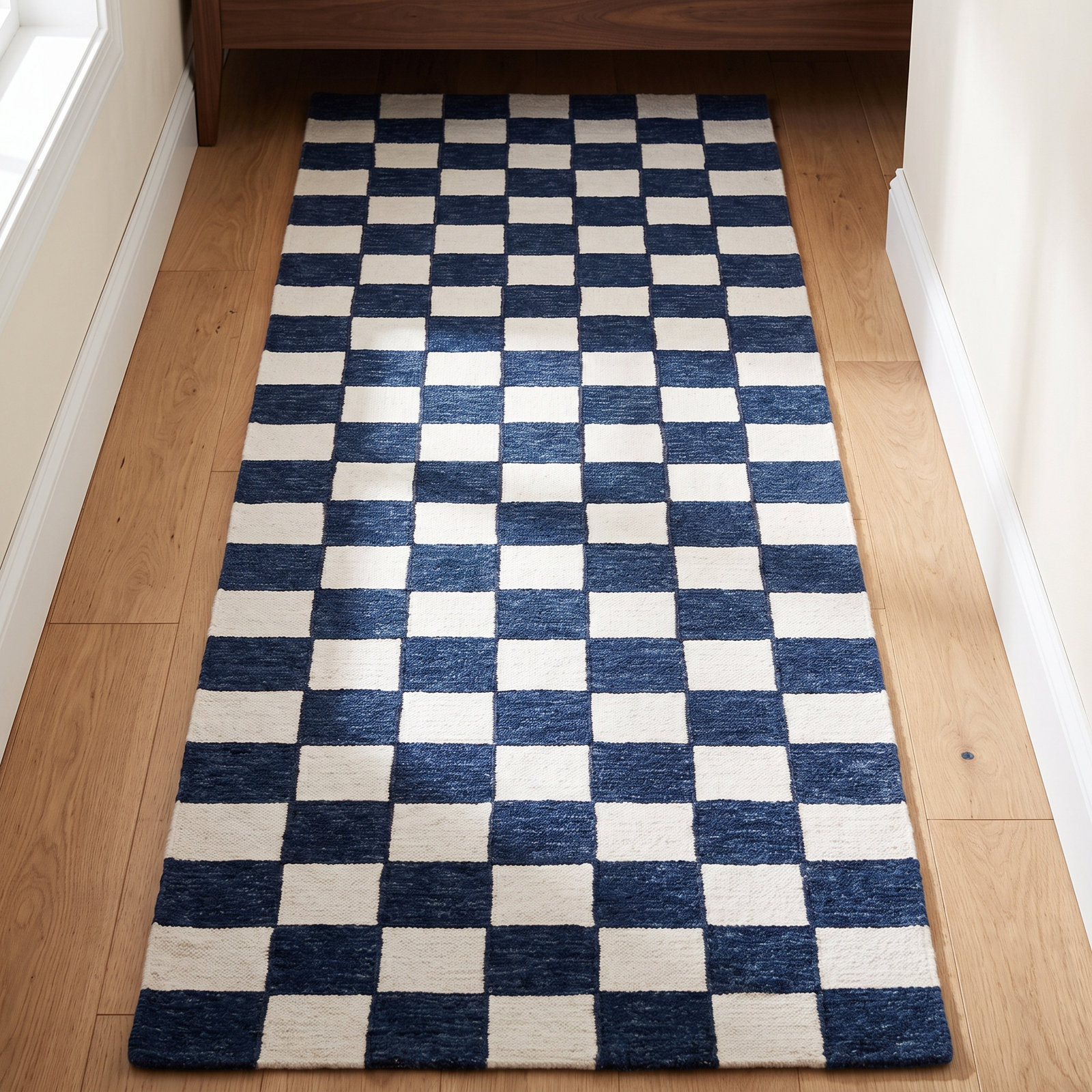 Freemont Navy Ivory Hand-Tufted Checkered Rug, Runner 2'3" x 8'