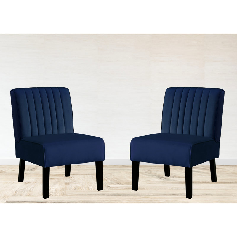 Chaises d'appoint Mid-Century modernes, 2 pièces, velours bleu foncé avec pieds en bois massif pour la décoration de 2 fauteuils en velours, pieds, salon et chambre à coucher