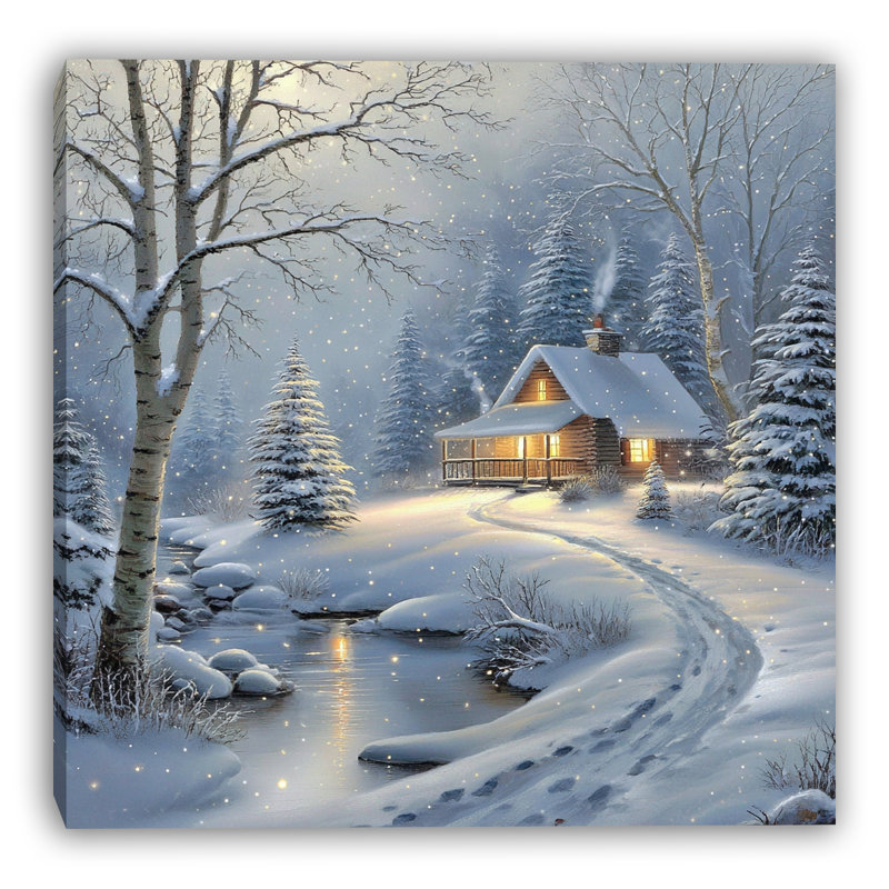 «Cabin Hidden in Frosted Pines», art mural sur toile tendue, H 30 po x l 30 po