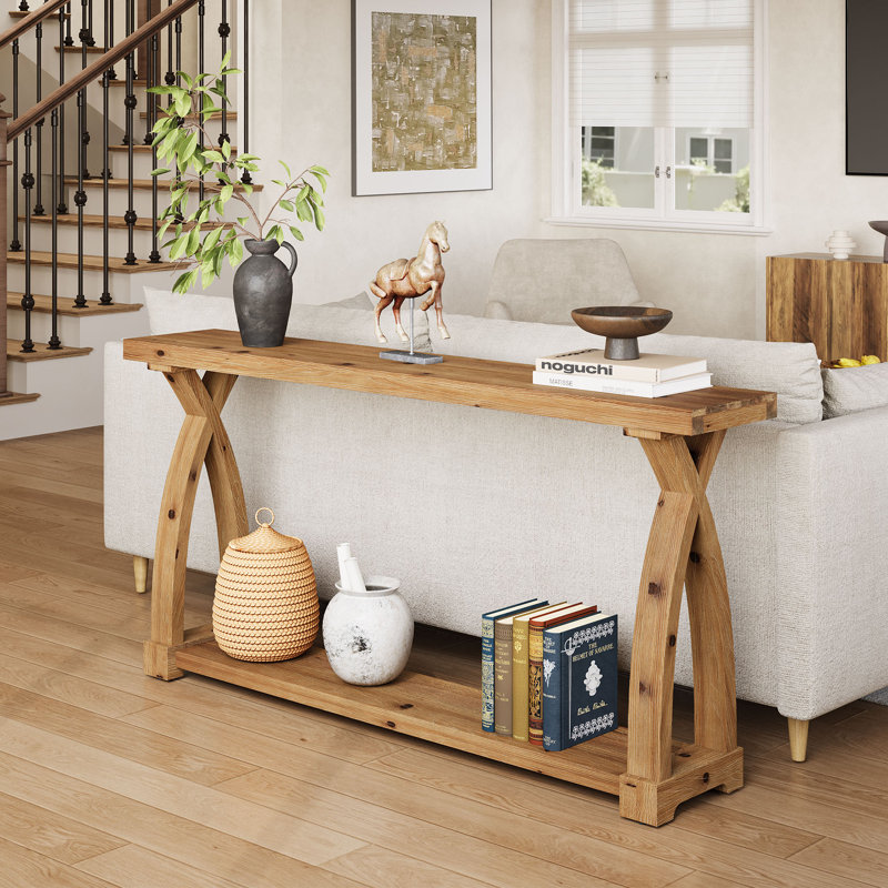 Console en bois massif de 63 po, Light Brown