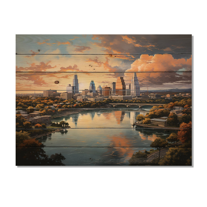 Austin Austin, paysage urbain dynamique IV sur bois, H 10 po x l 20 po x P 0,78 po