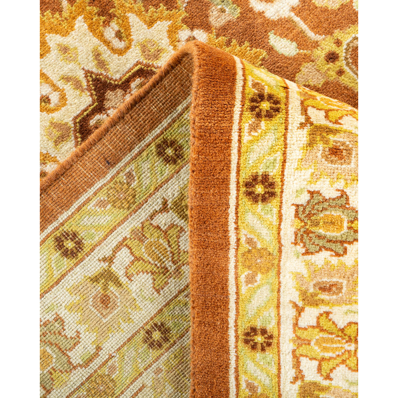 Tapis unique rouille / ivoire / jaune noué à la main de conception unique 10 pi x 14 pi 1 po Keenan