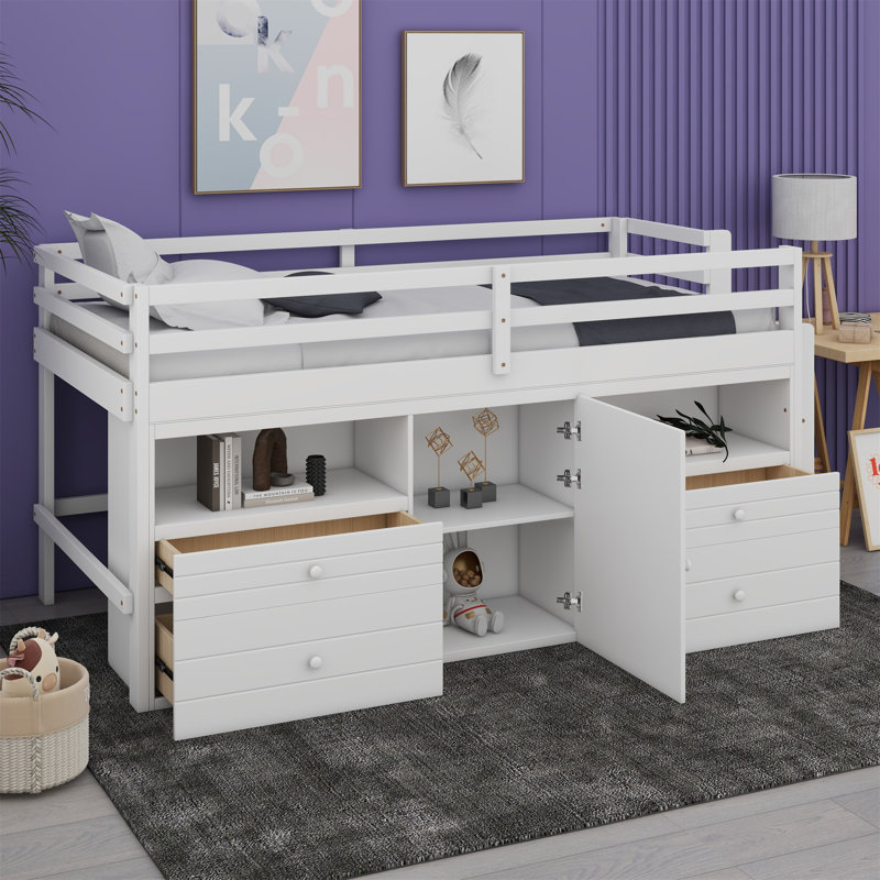 Sandin Kids Twin Loft Bed with Drawers, White