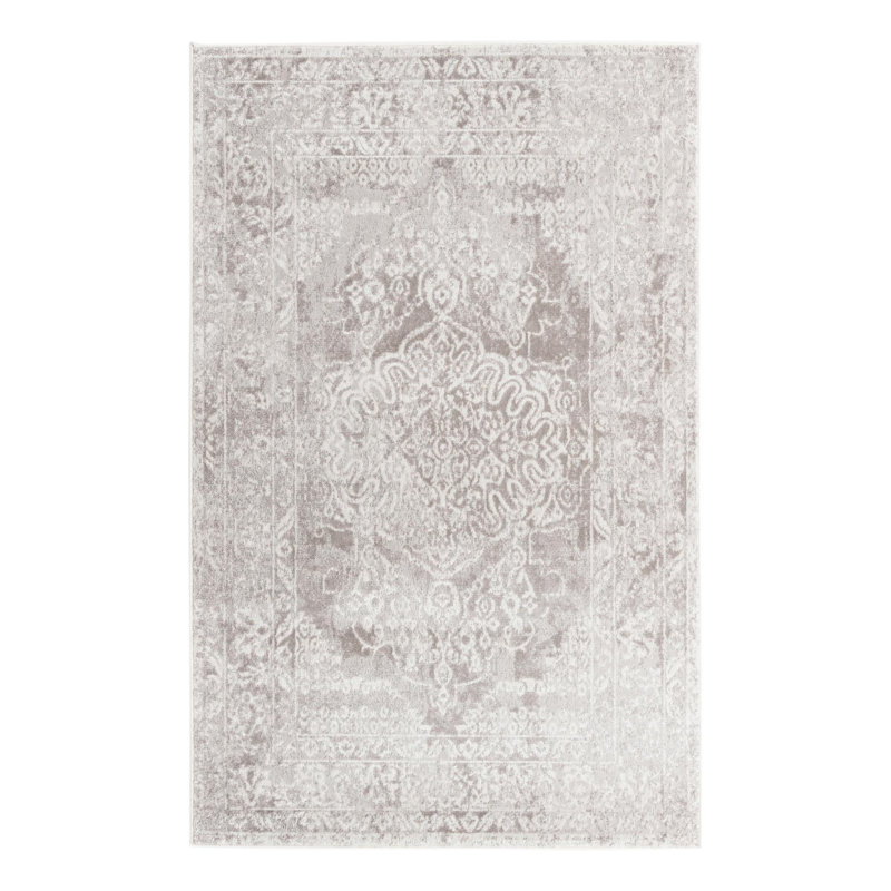Audres Oriental Gray/Ivory Area Rug, Rectangle 5' x 8'