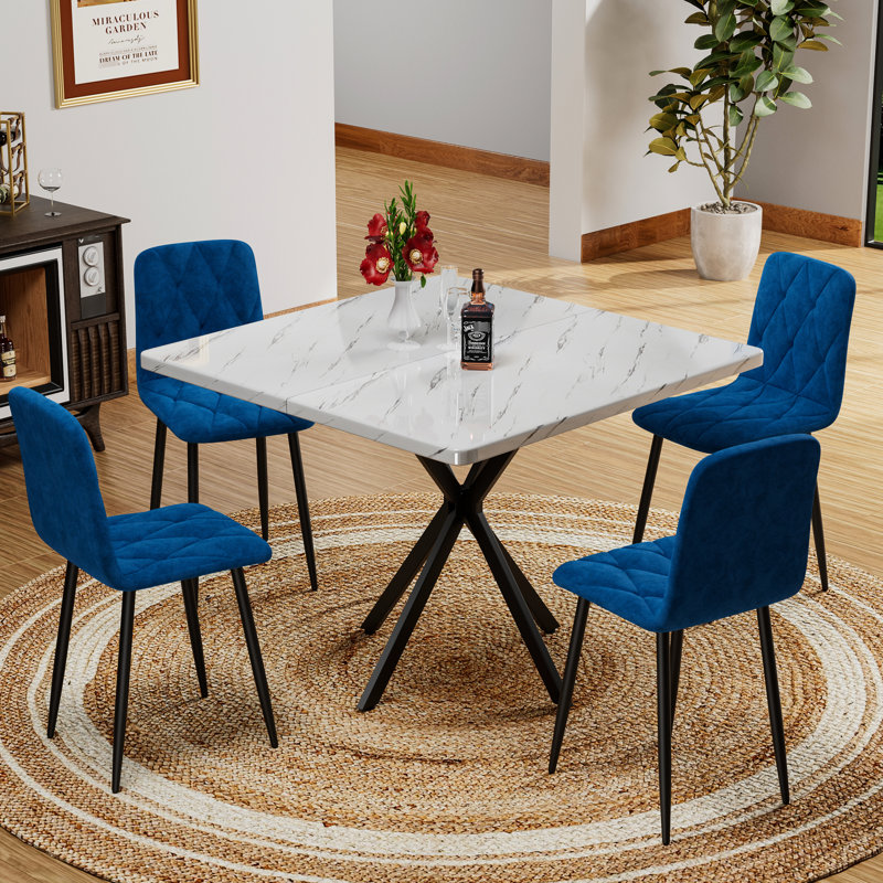 Modern Square Dining Table In White, 38.6" With Iron Legs, Easy To Clean And Install Iron, & Assemble, Space Saving, White