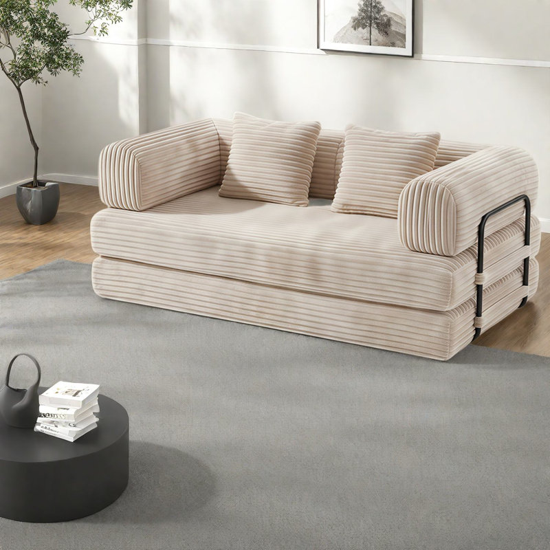 Canapé confortable en velours côtelé beige, lit convertible pour le salon
