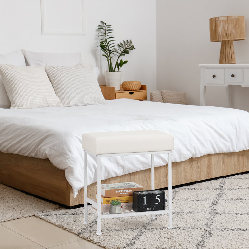 Tabouret blanc avec repose-pieds moderne, repose-pieds rembourré avec pieds robustes, siège rembourré compact