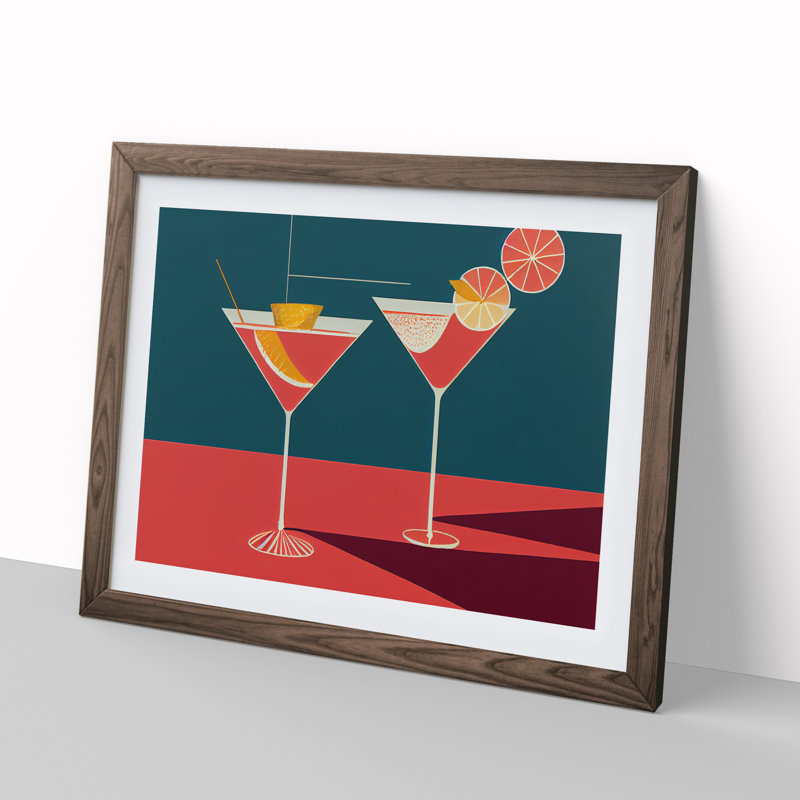 Retro Cocktail Vol.1 1 Piece Single Picture Frame Painting, 25cm H x 34cm W x 2cm D, Walnut Framed