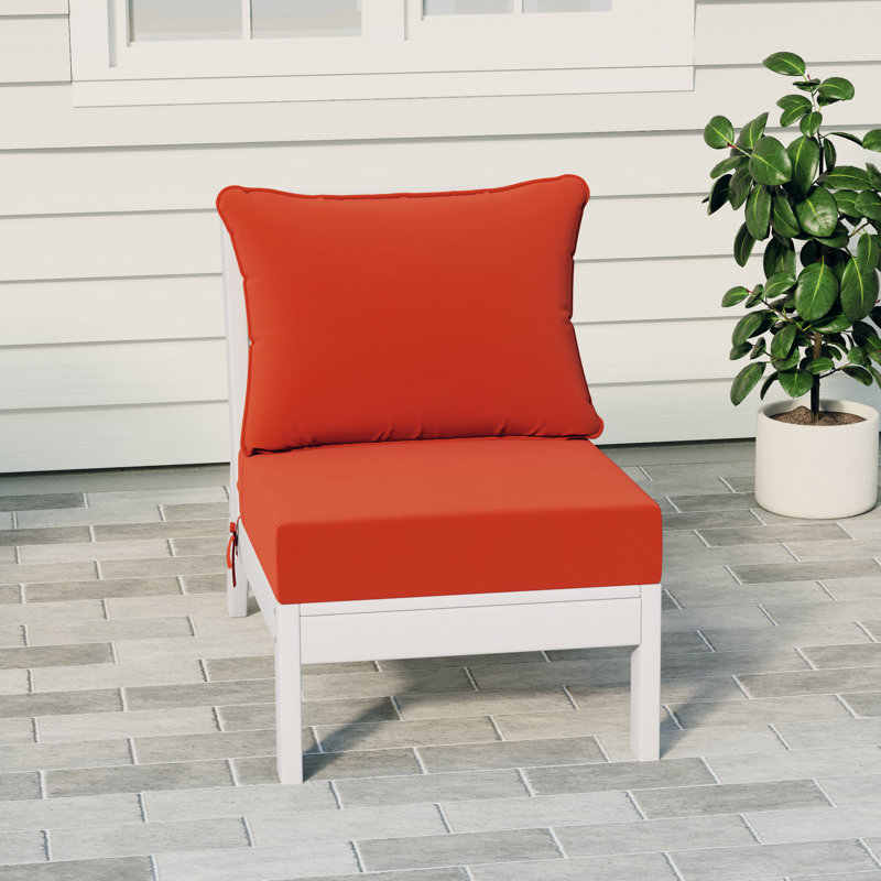 Deep Seating Armless Chair With Cushions, Orange, White