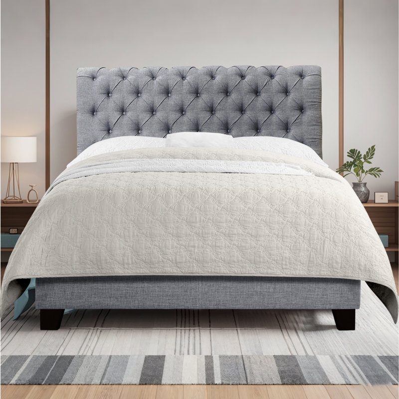 Winston Porter Fabric Upholstered Bed Frame with Adjustable Headboard, Light Gray, King