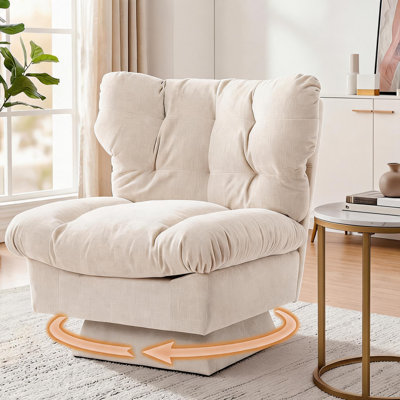 Fauteuil pivotant en chenille moderne avec siège pivotant sur 360 ° avec siège profond, coussin épais et capacité de 300 lb - rose, idéal pour le salon, la chambre à coucher ou le bureau personnel, beige