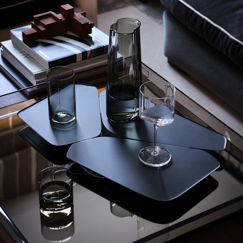 Hew Serving Tray, White, Black Stainless Steel