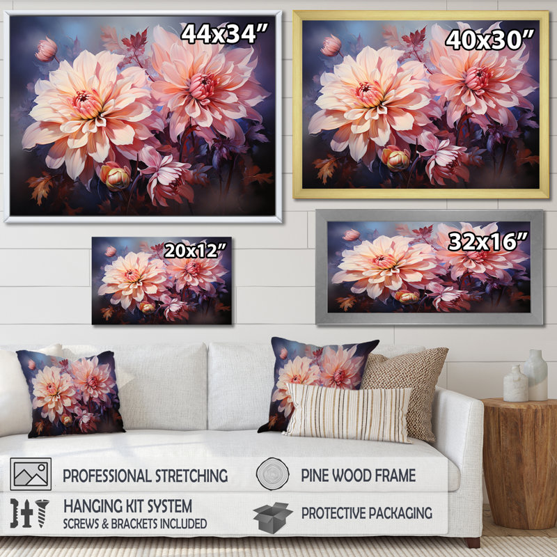 Impression romantique sur toile Dahlia rose IV, Toile tendue, H 34 po x l 44 po x P 1,5 po