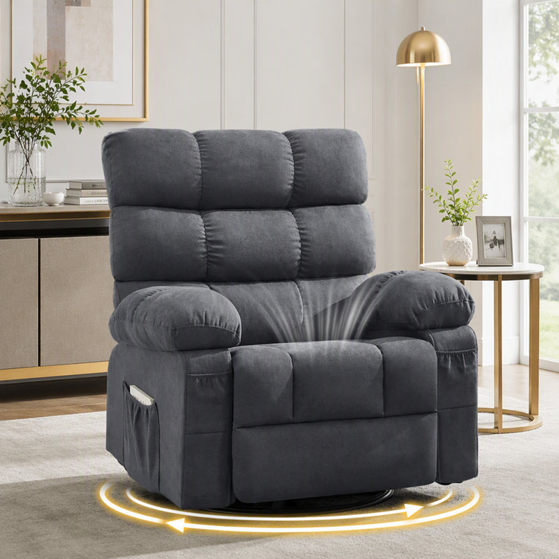 Fauteuil inclinable manuel ergonomique avec fonction pivotante et poches de rangement latérales pour les petits espaces.