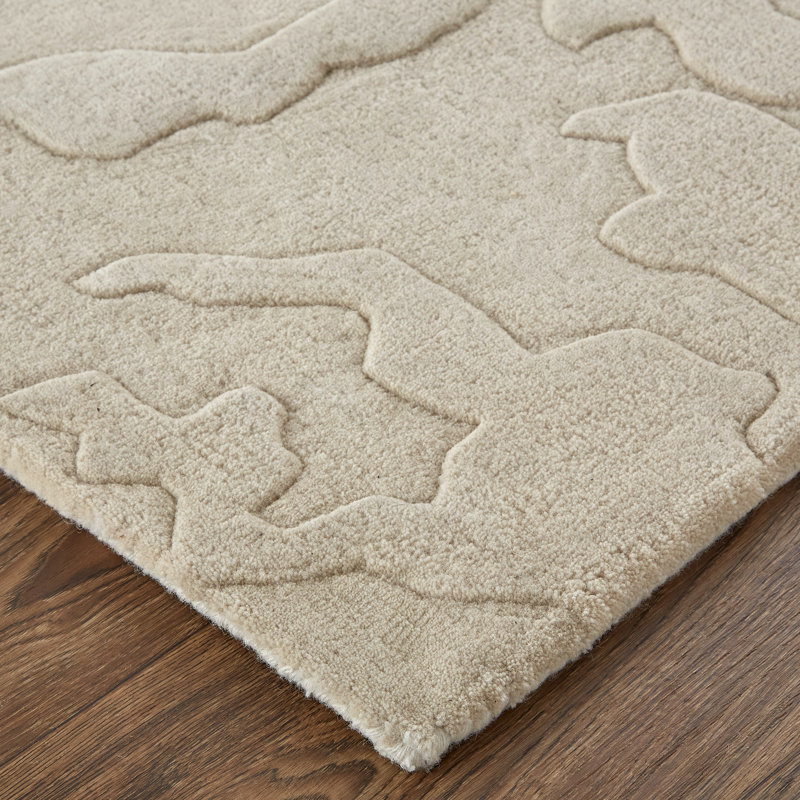 Tapis moderne en laine, bleu / beige, Rectangle 5 pi x 8 pi