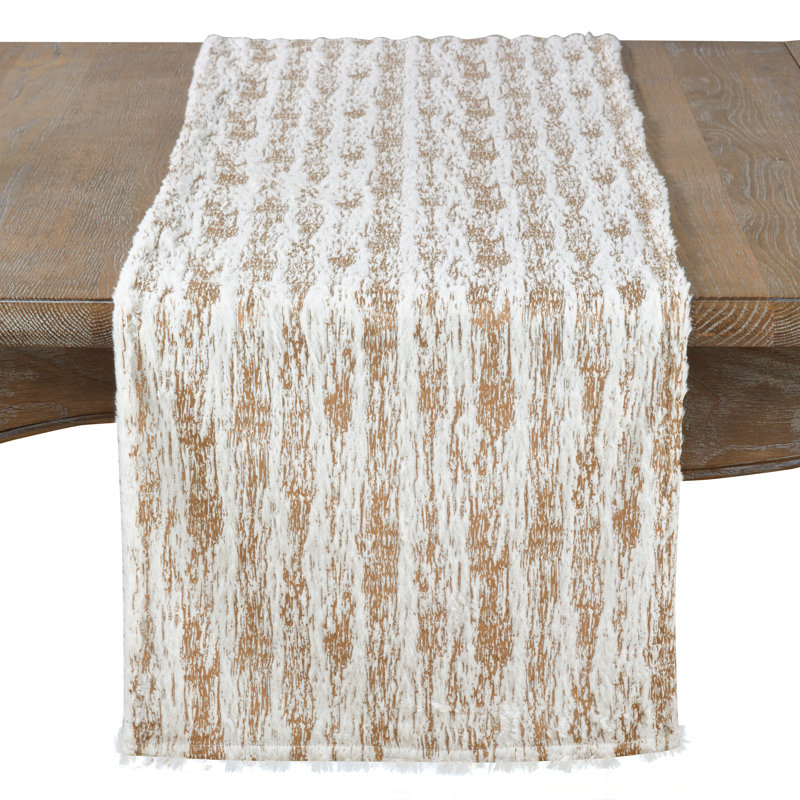 Tarrytown Textured Faux Fur with Brushed Metallic Foil Print Table Runner, Gold, 54" x 16"