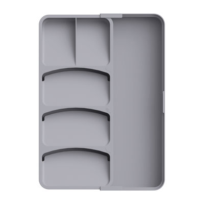 Cutlery Drawer Organiser, Compact Utensil Tray For Kitchen, Expandable Knife And Fork Drawer Organiser, Adjustable Plastic Silverware Flatware Holder For Spoons Storage Organisation, Grey
