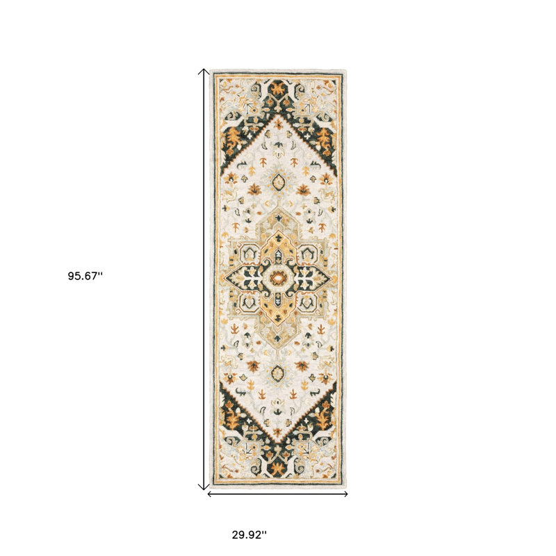 Tapis oriental ivoire touffeté à la main et résistant aux taches, Tapis de couloir 2 pi 5 po x 7 pi 11 po
