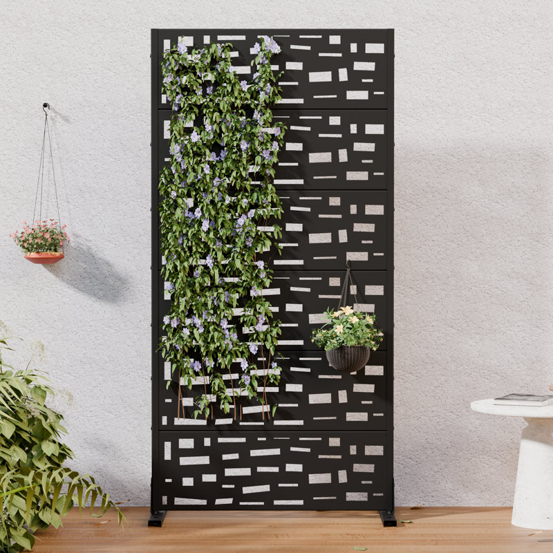 H 72 po x l 35 po x P 16 po avec écran d'intimité en métal et panneau de clôture en treillis pour terrasse, Noir
