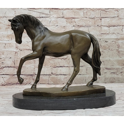 Show Horse Mare Hot Cast Bronze Statue Sculpture Equestrian Decor on Marble Base