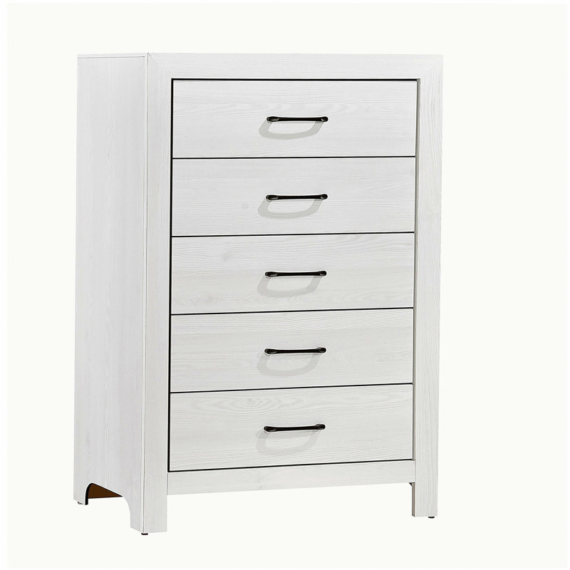 Commode de rangement blanche à 5 tiroirs avec quincaillerie noire 1 pièce