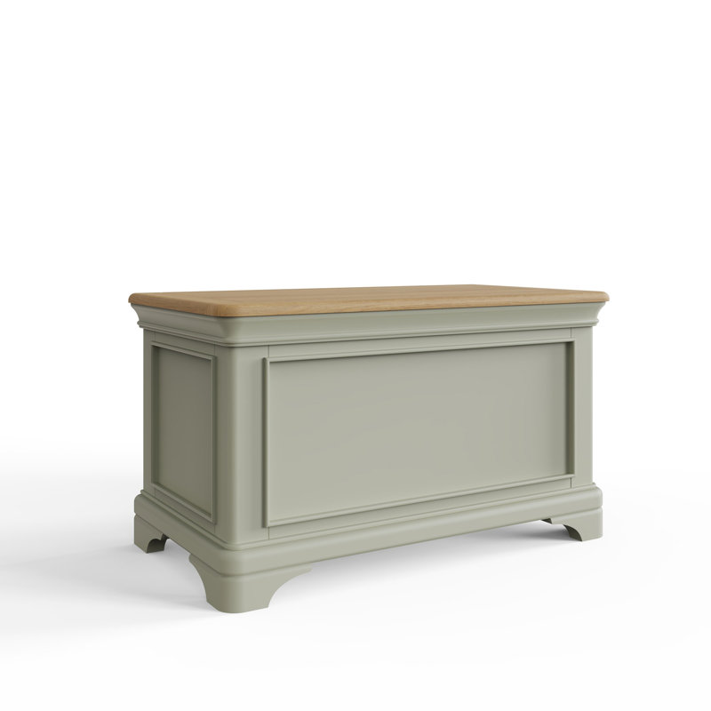 Joulon Ottoman Blanket Box. 91cm Wide. Solid Wood. Oak Top. Fully Assembled., Sage Green