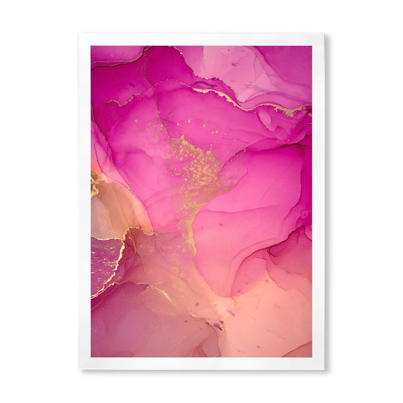 «Pink and Gold Ink Clouds», reproduction d'art sur toile abstraite, H 32 po x l 16 po x P 1 po, Cadre photo blanc