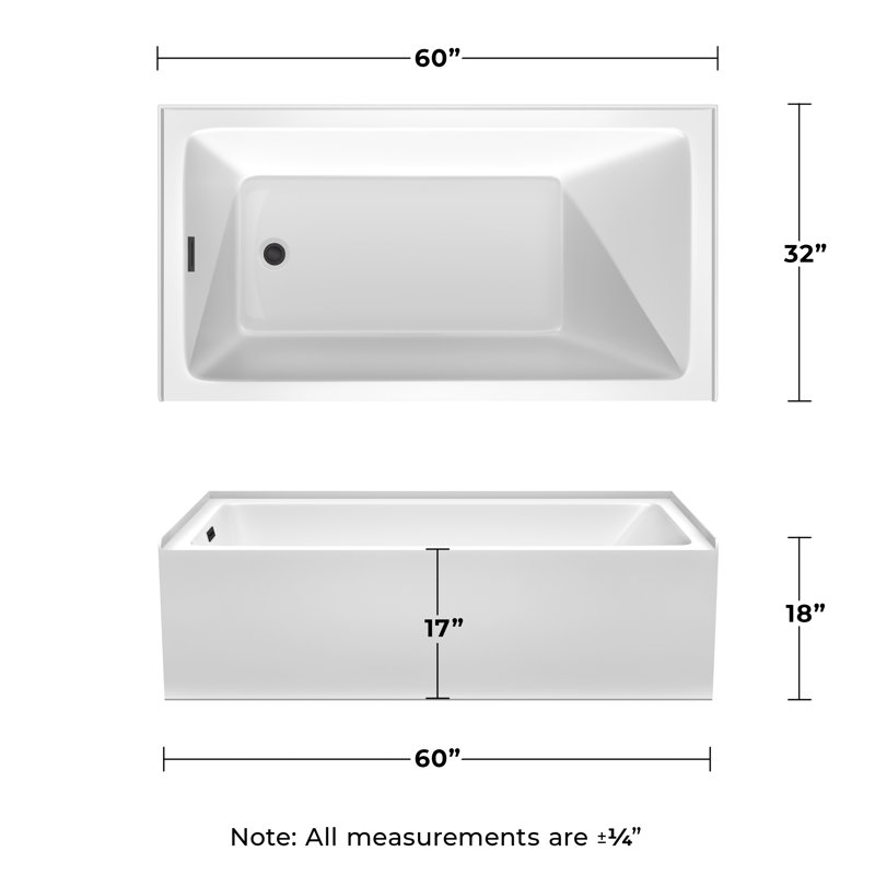 Grayley 60" x 32" x 18" Alcove Soaking Acrylic Bathtub, Left, Matte Black