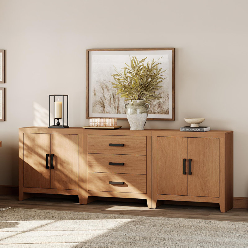 TV Stand For Tvs Up To 85 Inch, 3-Piece Modular Entertainment Center With Drawers And Doors, Farmhouse Media Console For Living Room, Bedroom, Home Theater, Beige