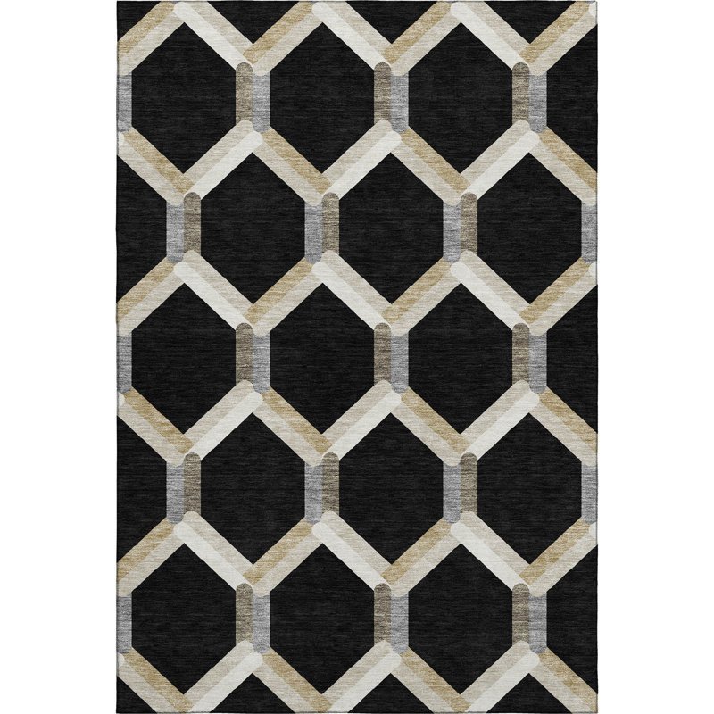 Tapis en treillis Mayfield AMF2343 lavable à la machine de qualité supérieure, Noir, 10 pi x 14 pi