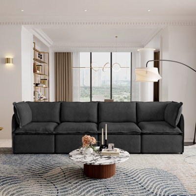 4-Piece Modular Sectional Sofa Set, Large Combination Sofa With Lightweight Iron Frame & Slipcover