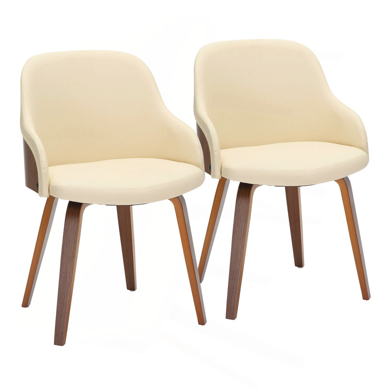 Chaise de salle à manger / d'appoint en bois de noyer et tissu (une seule chaise), 2, Crème