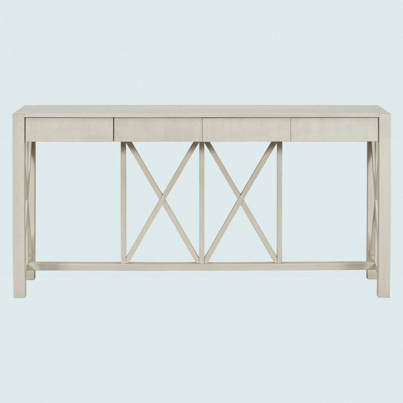 Console 60 po avec 4 tiroirs spacieux en placage d'acacia de style moderne Crisscross, Beige