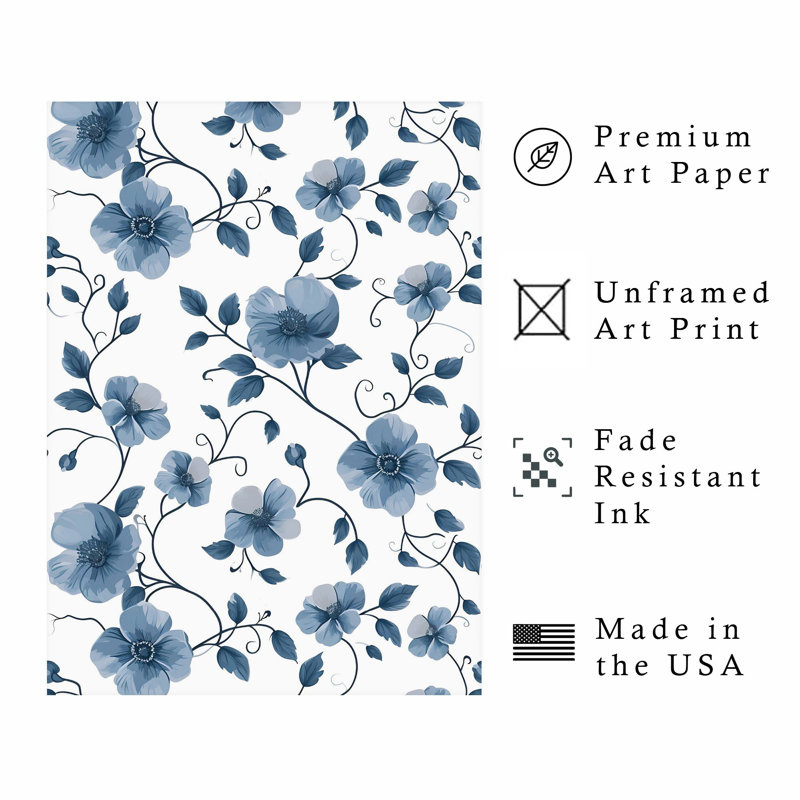 Motif floral de fleur bleue, H 30 po x l 20 po