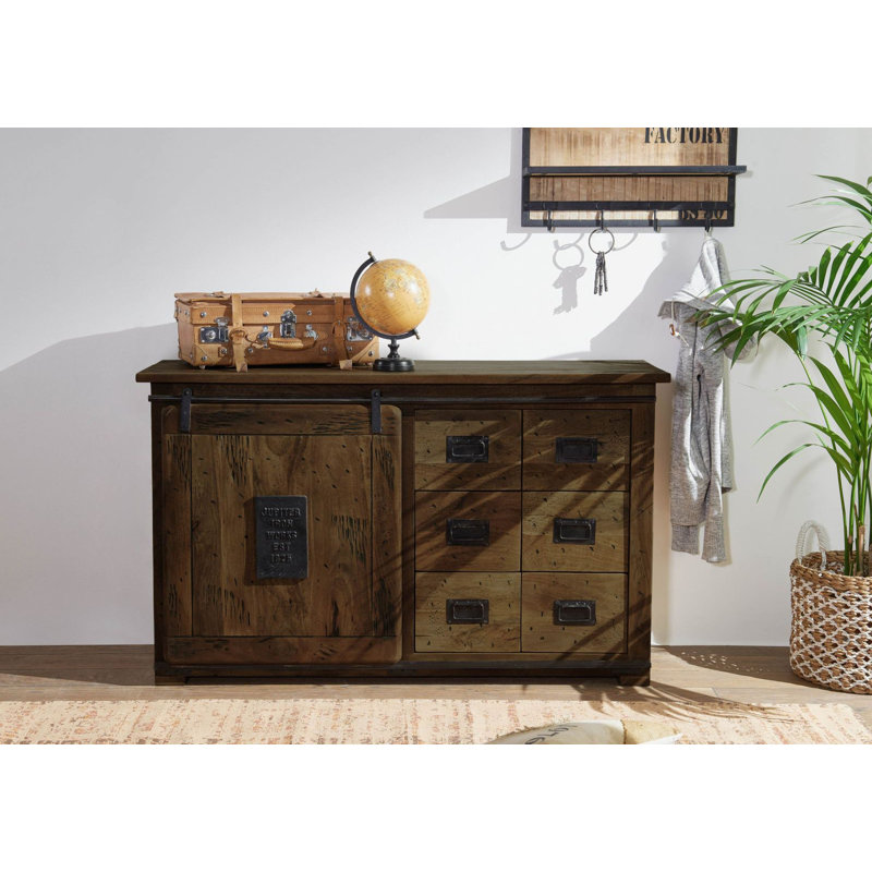 Railway 140cm Solid Wood Sideboard, Brown Lacquered