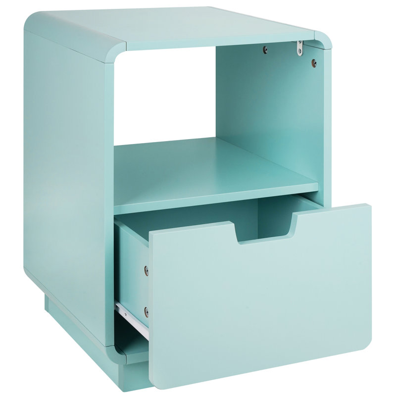 Table de bout avec tiroir et rangement 22,8 po, bleu menthe, Bleu menthe