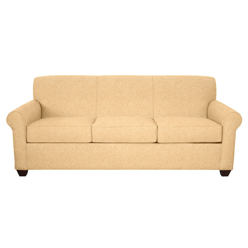 Finn Rolled Arm Sofa with Reversible Cushions, Fluff Rain, Montana Walnut, 34" H x 83" W x 36" D