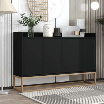 Buffet noir moderne et élégant, grand meuble de rangement pour salle à manger ou entrée