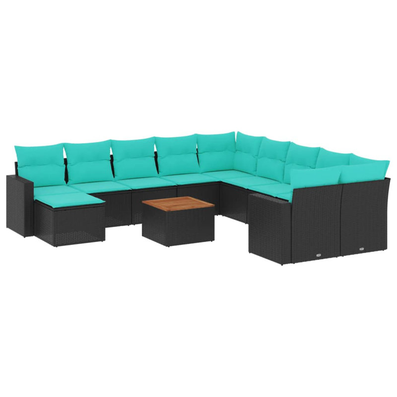 Ensemble de canapé de patio 12 pièces avec coussins en rotin de polyester, Bleu, Noir