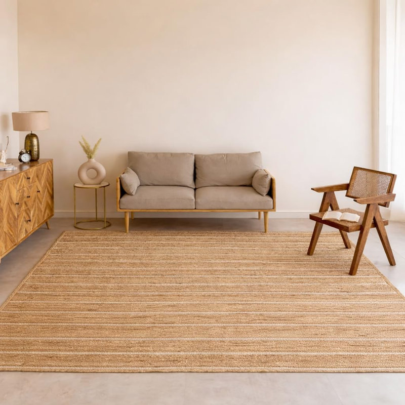 Chunky Braided Jute Area Rug with Tassels | 8' x 10' | Off White, Rectangle 4 pi x 6 pi