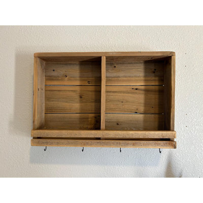 Handmade Reclaimed Wood Floating Shelf With Hooks – Farmhouse Coffee Bar Wall Organizer