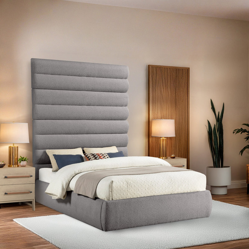 Lit en tissu Adam, Grand lit, Boucle Fabric, Taupe